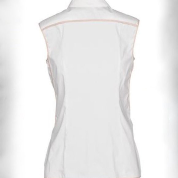 EMPORIO ARMANI SLEEVE LESS BLOUSE SIZE 38 IT, 2 US OFF WHITE W/ BEIGE BINDING - Picture 2 of 5